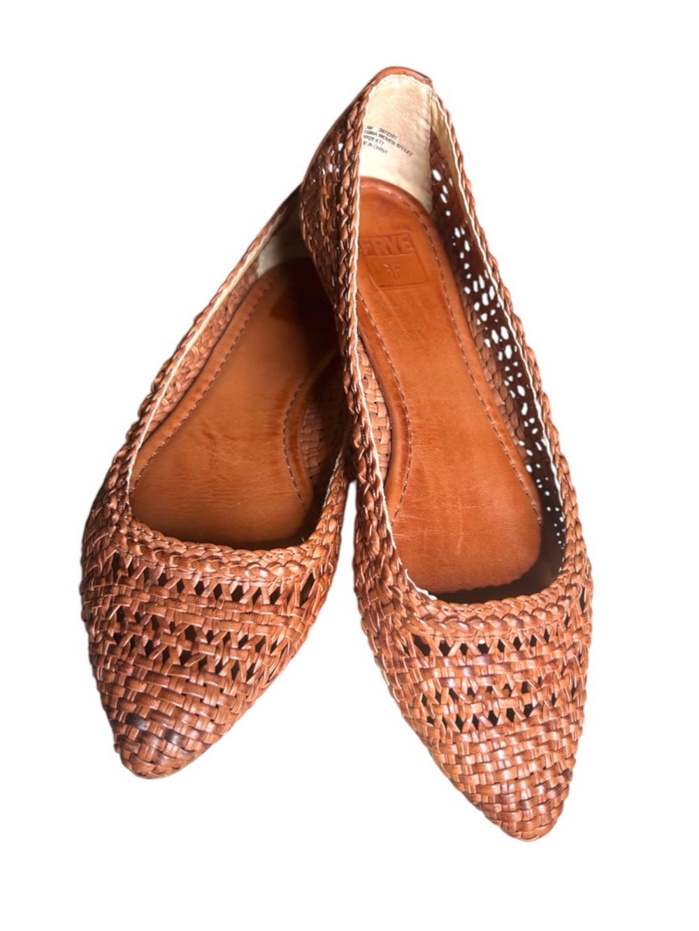 Frye Regina Woven Pointed-Toe Ballet Flat Cinnamon Brown Leather